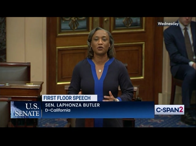 U.S. Senate Sen. Butler D-CA Delivers First Floor Speech : CSPAN2 : January 18, 2024 3:40am-4:00am EST