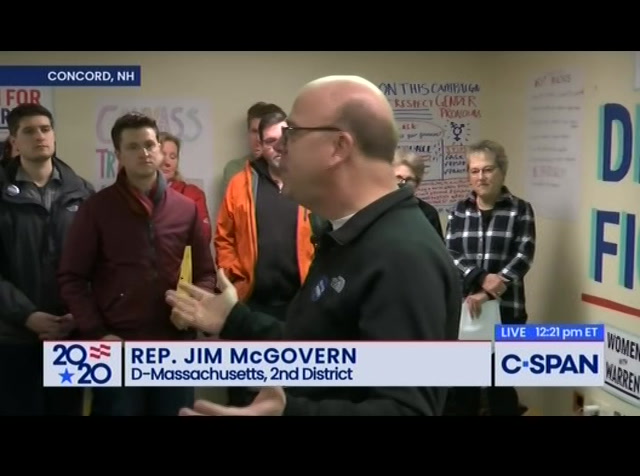 Campaign 2020 Rep. Jim McGovern Campaigns for Elizabeth Warren in Concord, NH : CSPAN : January 25, 2020 12:15pm-12:34pm EST