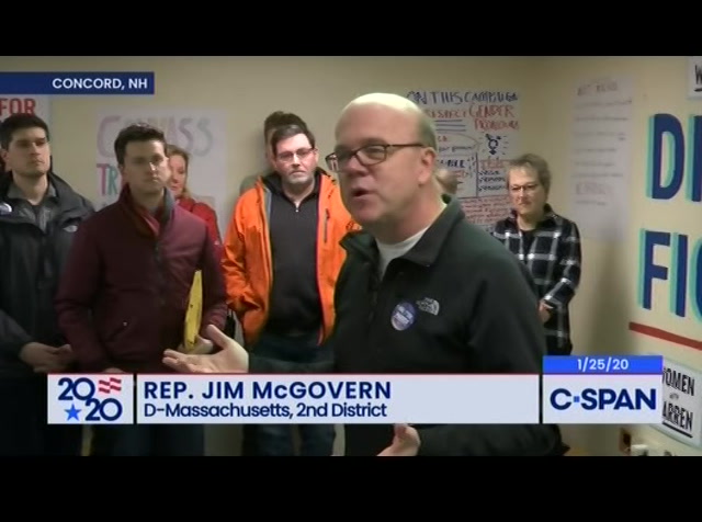 Campaign 2020 Rep. Jim McGovern Campaigns for Elizabeth Warren in Concord, NH : CSPAN : January 31, 2020 5:07am-5:27am EST