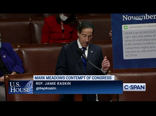 U.S. House of Representatives Re-air K 'Debate on Mark Meadows Contempt of Congress" : CSPAN : December 15, 2021 12:26am-1:43am EST
