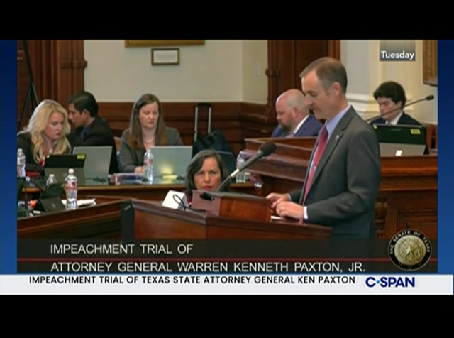 Opening Arguments in Texas Senate Impeachment Trial of State Attorney General : CSPAN : September 9, 2023 3:28pm-5:04pm EDT