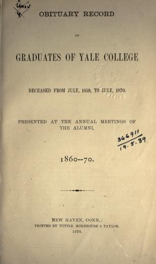 Cover of: Obituary record of the graduates of the undergraduate schools, deceased 1860-70--1950/51. by Yale University