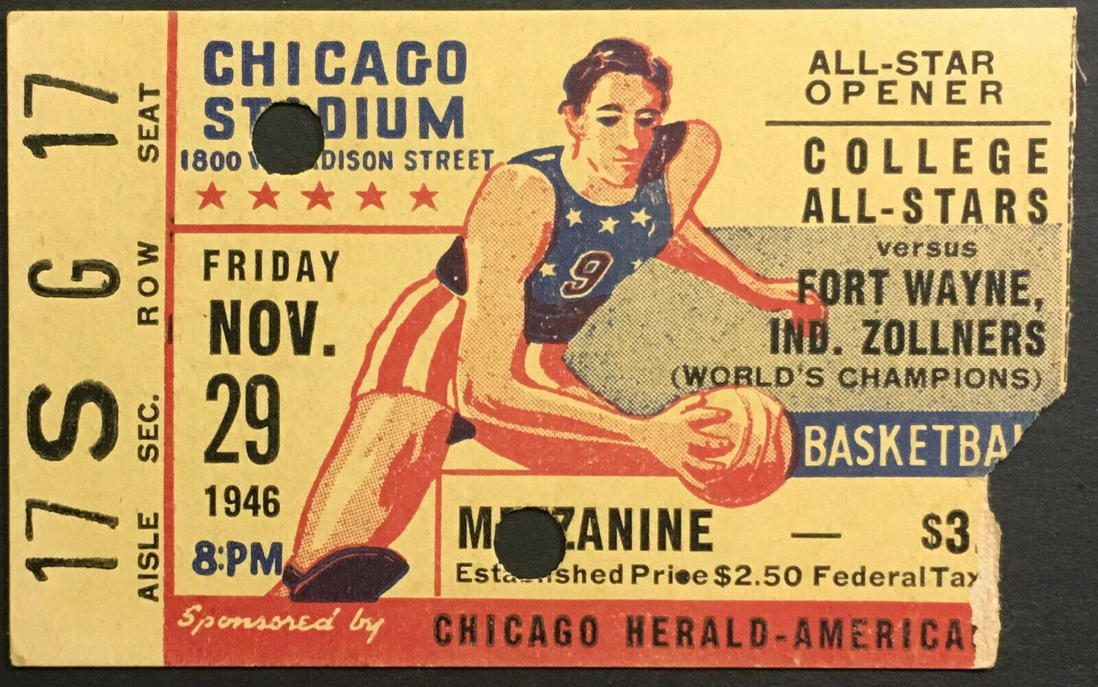 1946 NCAA Basketball Chicago Stadium Ticket 