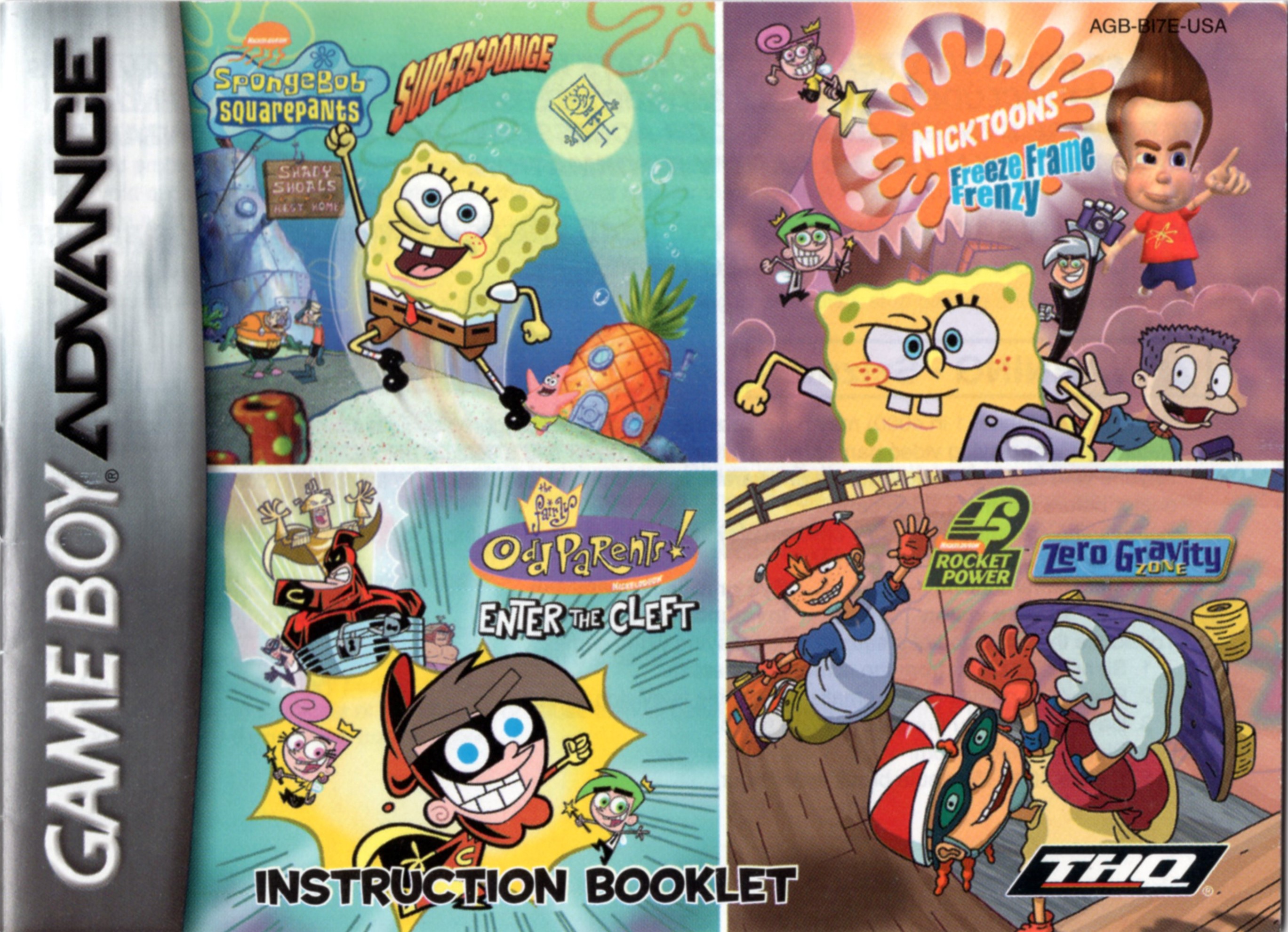 4 Games On One Game Pak (SpongeBob SquarePants: Super Sponge / Nicktoons:  Freeze Frame Frenzy / Fairly Oddparents: Enter The Cleft / Rocket Power:  Zero Gravity Zone) [AGB-BI7E-USA] Manual : Nickelodeon :