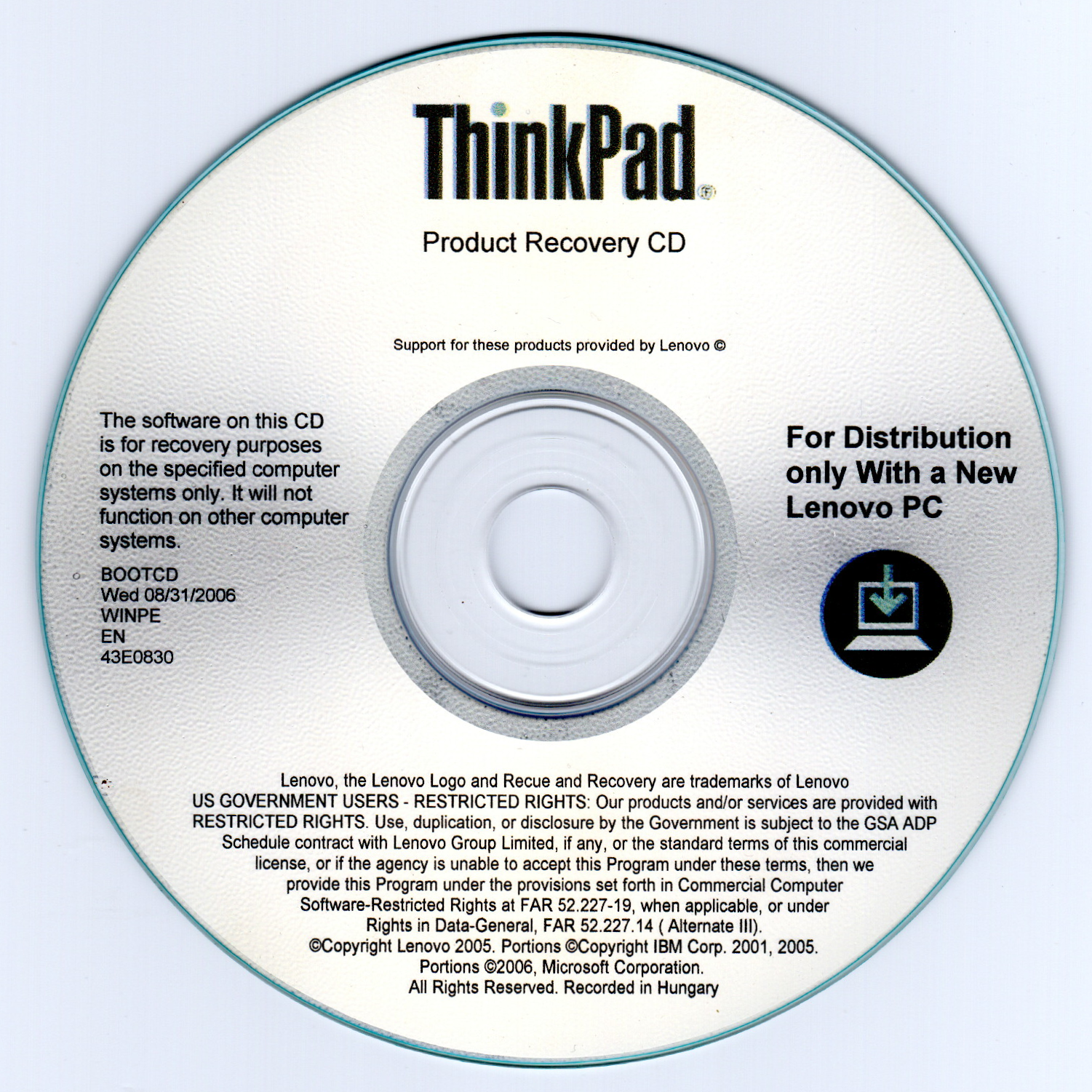 Lenovo (IBM) ThinkPad Z61p/Z61t/Z61m Recovery Discs (Windows XP