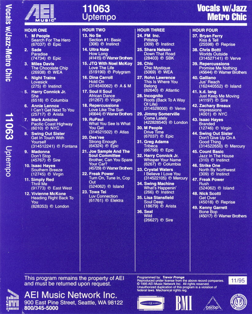 AEI Music Vocals W Jazz-Metro Chic #11063 November 1995 Propac 4 