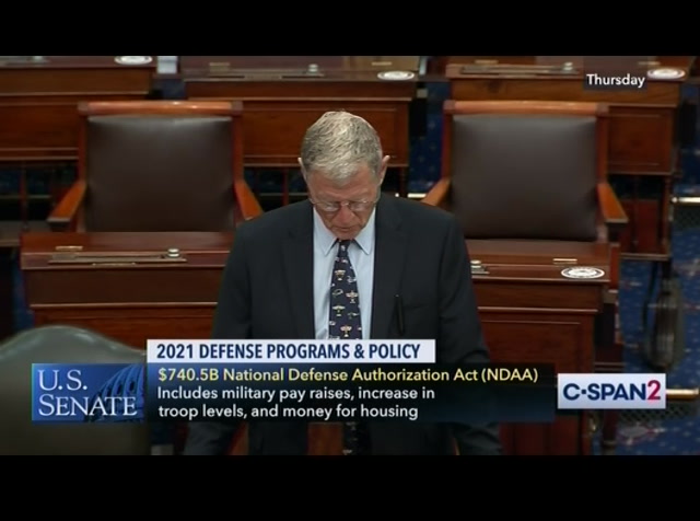 U.S. Senate Chair Inhofe on 2021 Defense Programs & Policy bill : CSPAN2 : June 26, 2020 5:53am-6:08am EDT