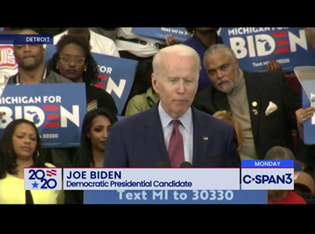 Campaign 2020 Joe Biden in Detroit : CSPAN3 : March 10, 2020 12:38pm-1:31pm EDT