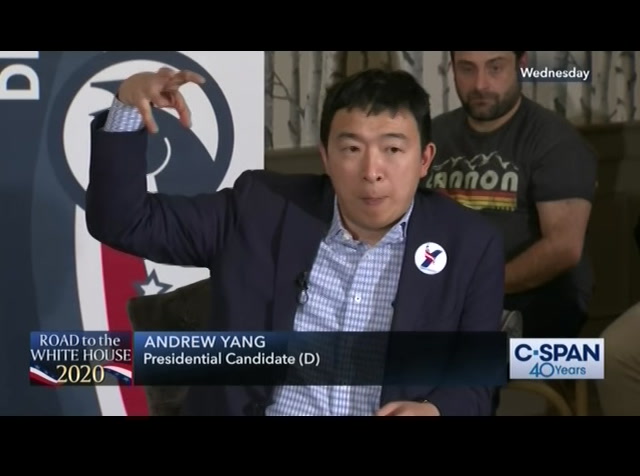 Road to the White House 2020 Andrew Yang in Plymouth, New Hampshire : CSPAN : March 25, 2019 1:47am-3:27am EDT