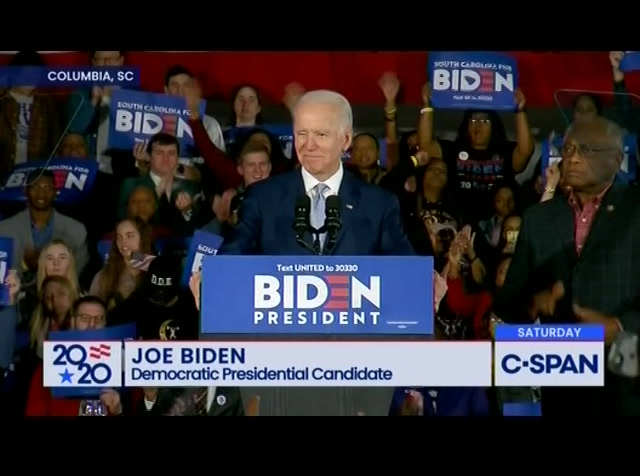 Campaign 2020 Rep. Clyburn & Joe Biden Post-Primary Remarks in Columbia, SC : CSPAN : March 1, 2020 6:35am-7:00am EST