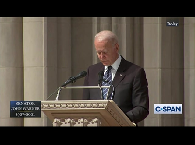 President Biden's Remarks at Sen. John Warner's Funeral : CSPAN : June 23, 2021 8:10pm-9:01pm EDT