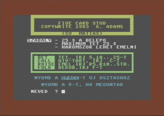 C64 game Five Card Stud