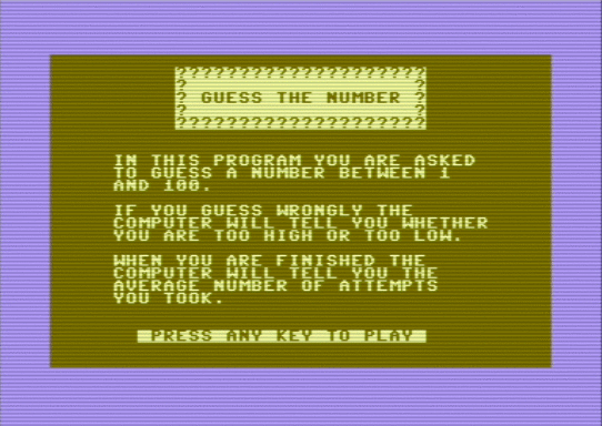 C64 game Guess the Number (1984) (Prentice Hall)