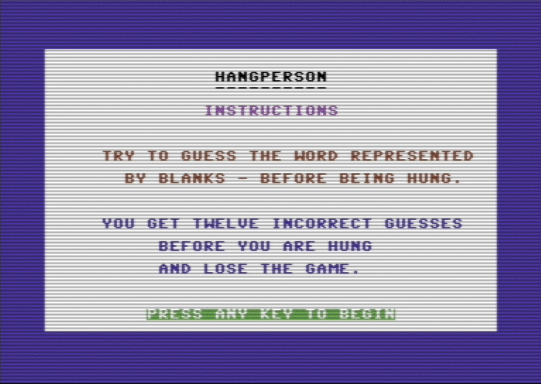 C64 game Hangperson