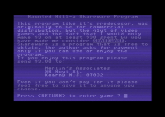 C64 game Haunted Hill (SW)