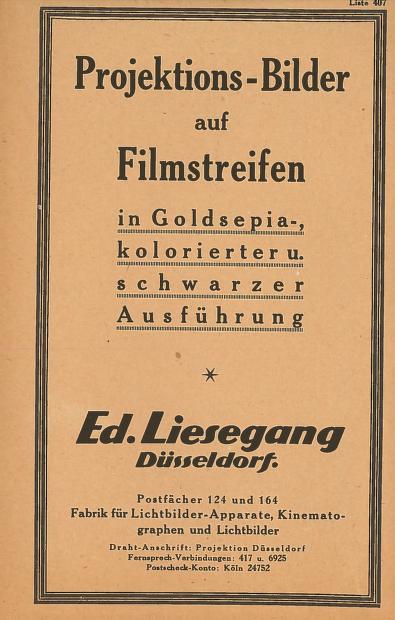 Projektions-Bilder auf Filmstreifen: in Goldsepia-, kolorierter u. schwarzer Ausführung (Liste Nr. 407) [circa 1920s]