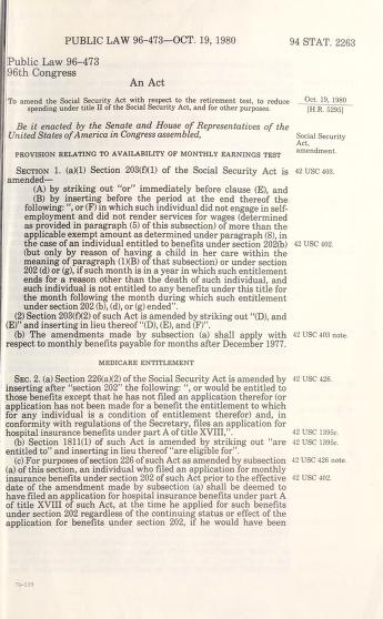 Cover of: An act to amend the Social security act with respect to the retirement test, to reduce spending under Title II of the Social security act, and for other purposes by United States