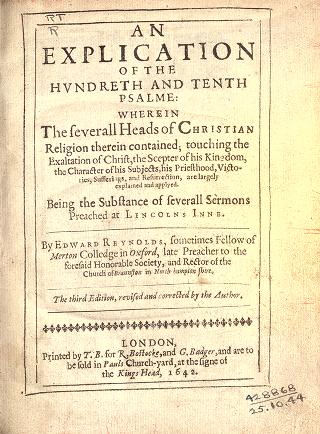 Cover of: An explication of the hundreth and tenth Psalme by Reynolds, Edward