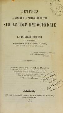 Cover of: Lettres ©  Monsieur le professeur Rostan sur le mot hypocondrie by Pierre Louis Charles Dumont
