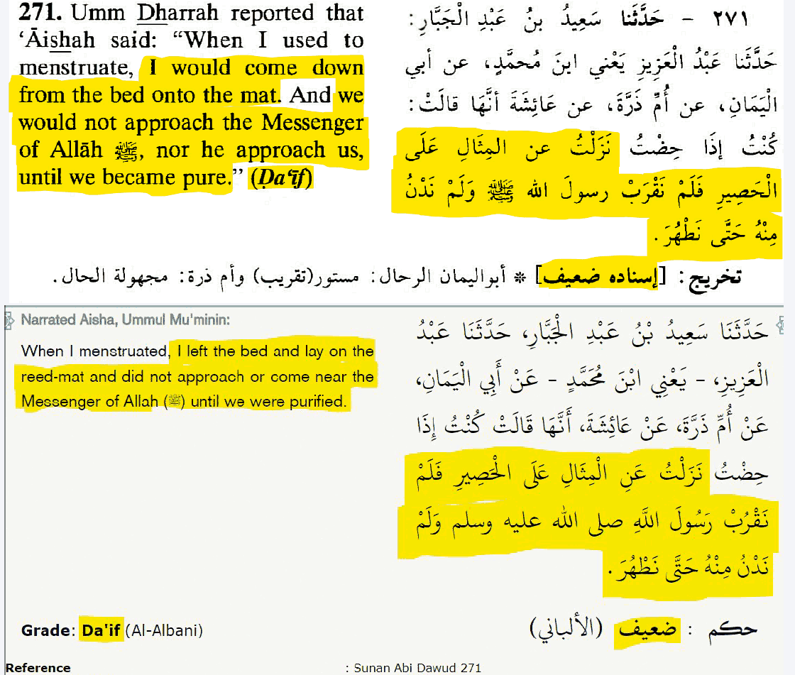 Da'eef Hadith fully compliant to Quran 2:222