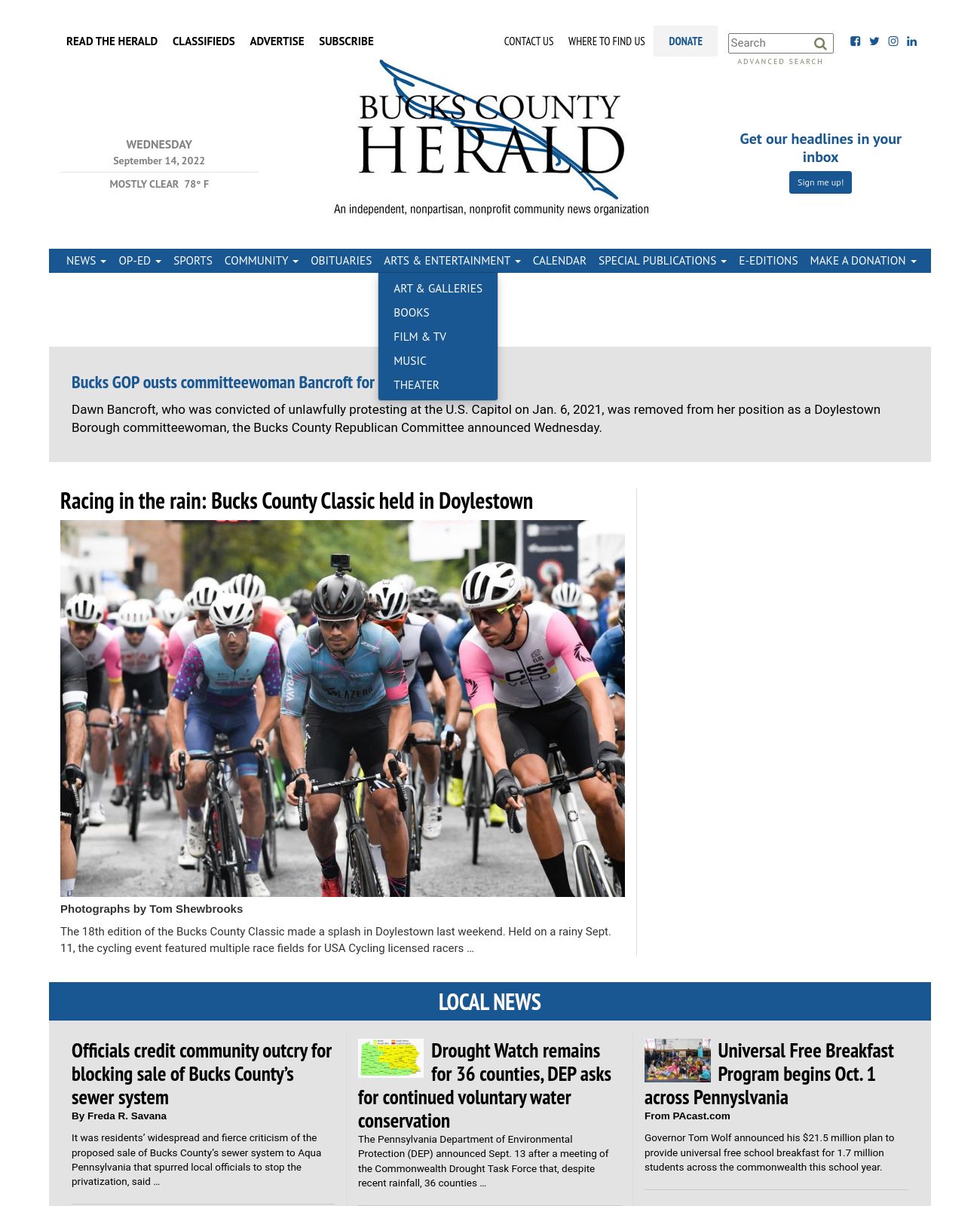 Bucks County Herald at 2022-09-14 19:02:52-04:00 local time