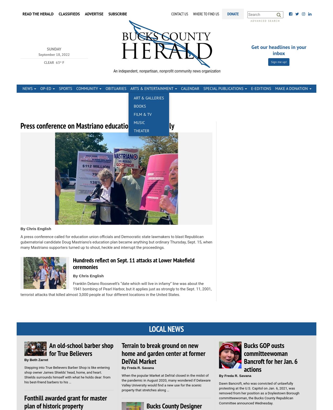 Bucks County Herald at 2022-09-18 06:53:23-04:00 local time