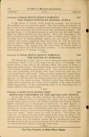 Thumbnail image of a page from Catalogue of the National Film Library of Sixteen Millimeter Motion Pictures