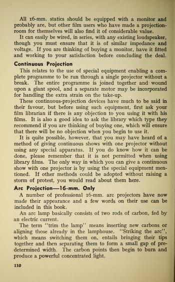 Thumbnail image of a page from Cine-film projection : a practical manual for users of all types of 16-mm. and narrow gauge film pro