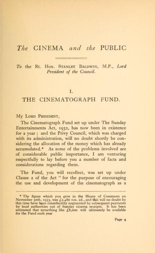 Thumbnail image of a page from The cinema and the public: a critical analysis of the origin, constitution, and control of the British Film Institute
