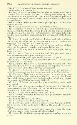 Thumbnail image of a page from Communist infiltration of Hollywood motion-picture industry : hearing before the Committee on Un-American activities, House of Representatives, Eighty-second Congress, first session