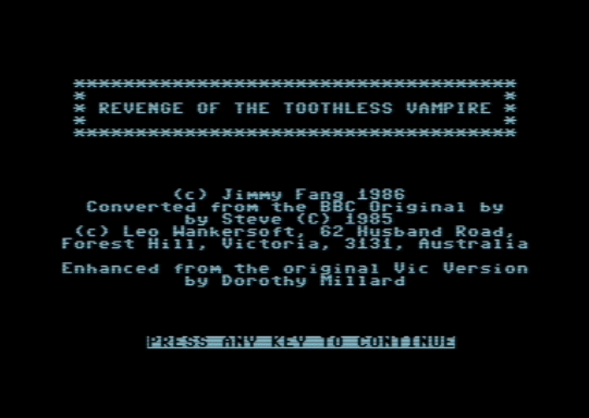 C64 game Rache des zahnlosen Vampirs