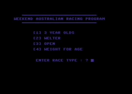 C64 game Weekend Australian Racing Program