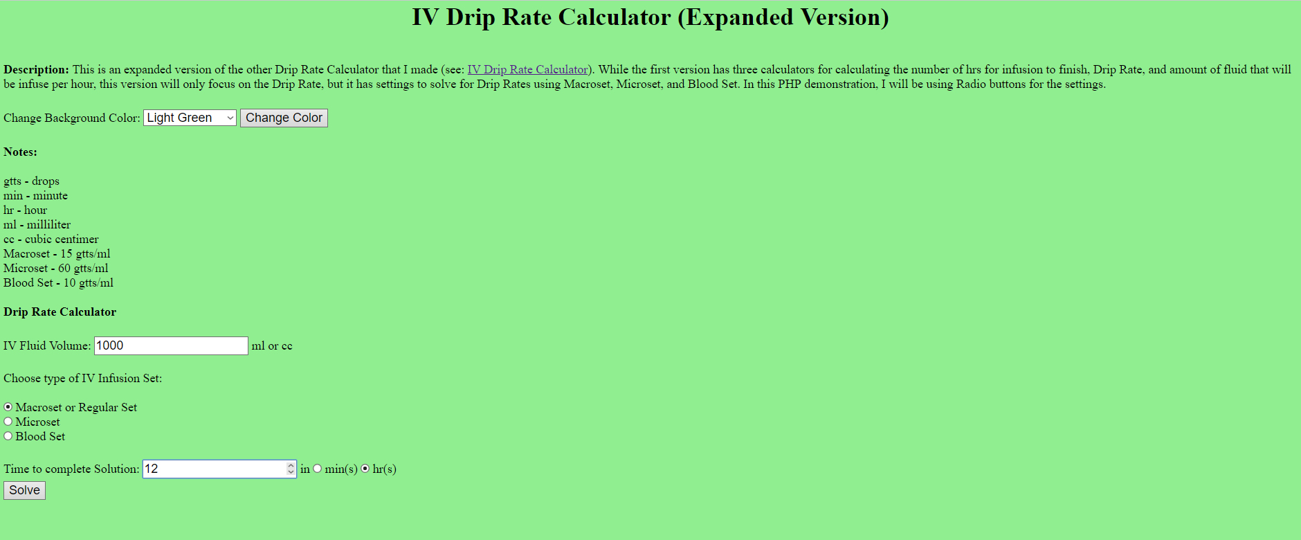 IV Drip Rate Calculator (Expanded Version)
