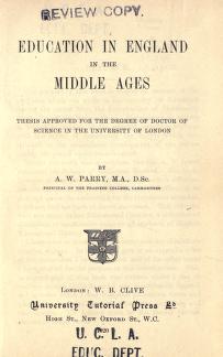 Cover of: Education in England in the Middle ages by Albert William Parry
