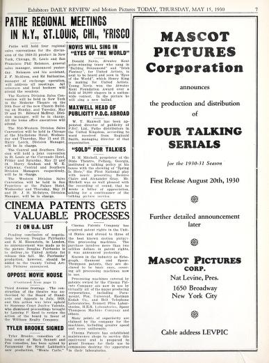 Thumbnail image of a page from Exhibitors Daily Review and Motion Pictures Today