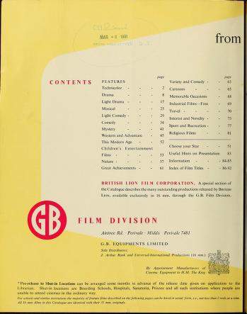 Thumbnail image of a page from GB 16mm Entertainment 1951 Film Catalogue