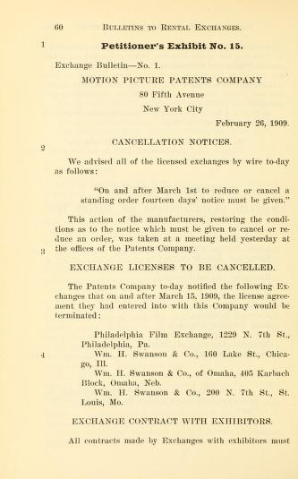 Thumbnail image of a page from In the District Court of the United States, for the Eastern District of Pennsylvania, the United States of America, petitioner, vs. Motion Picture Patents Company, et al., defendants ...