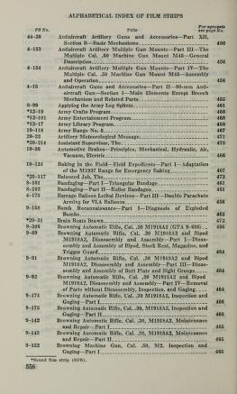 Thumbnail image of a page from Index of Army motion pictures, film strips, slides, and phono-recordings
