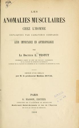 Cover of: Les anomalies musculaires chez l'homme, expliquées par l'anatomie comparée by Leo Testut