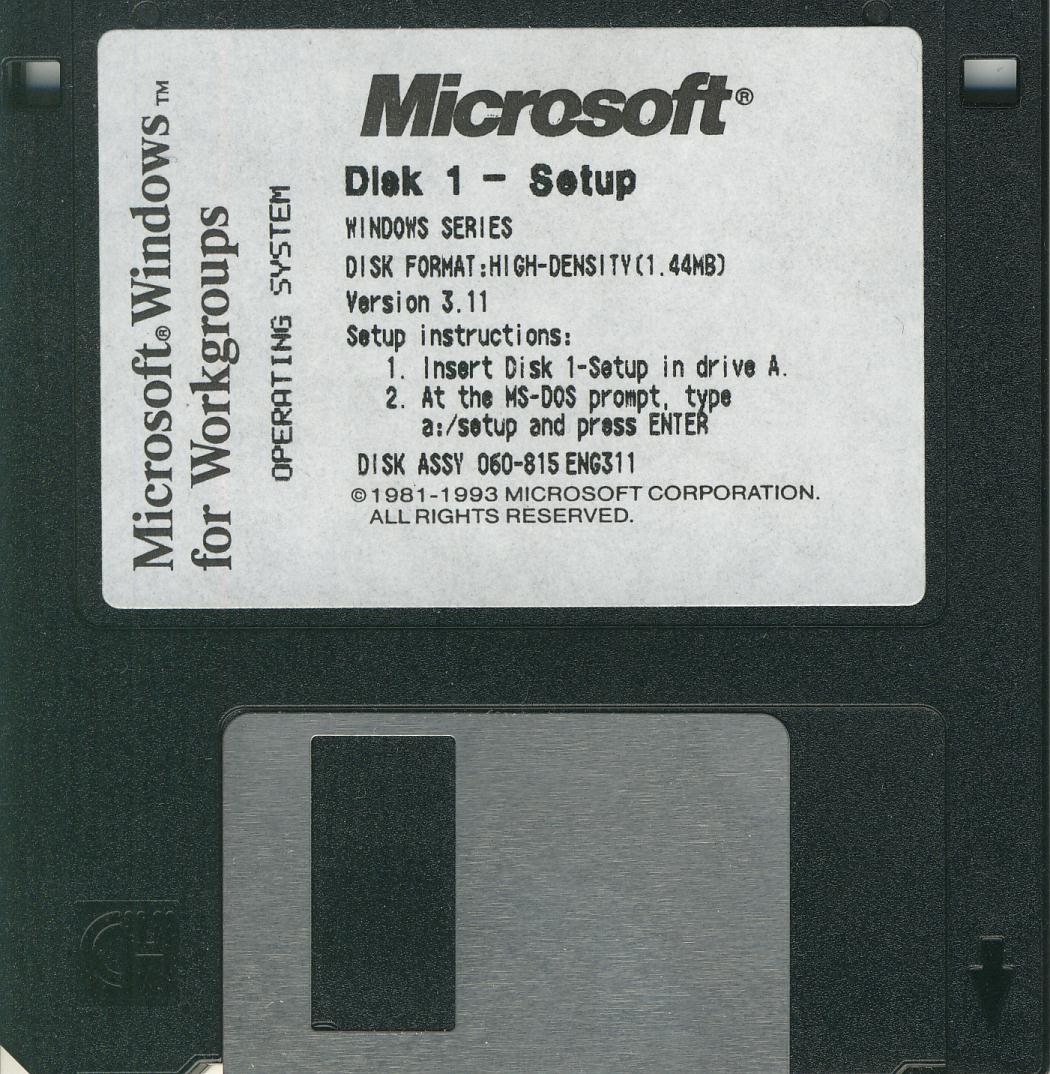 1.44 MB Microsoft Windows 3.11 for Workgroups on 3.5" Floppy Disks 
