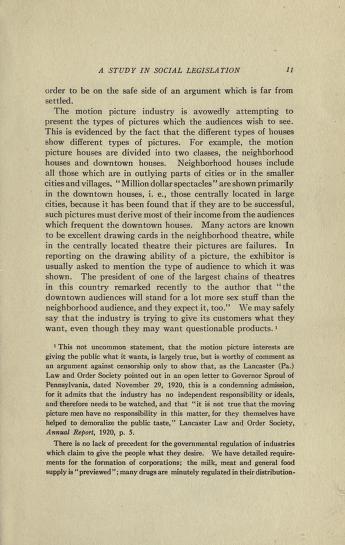 Thumbnail image of a page from Motion pictures; a study in social legislation