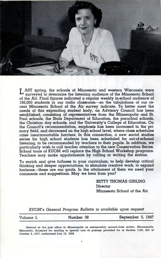 The Minnesota School of the Air Bulletin (First Semester, September 29, 1947 - January 23, 1948)