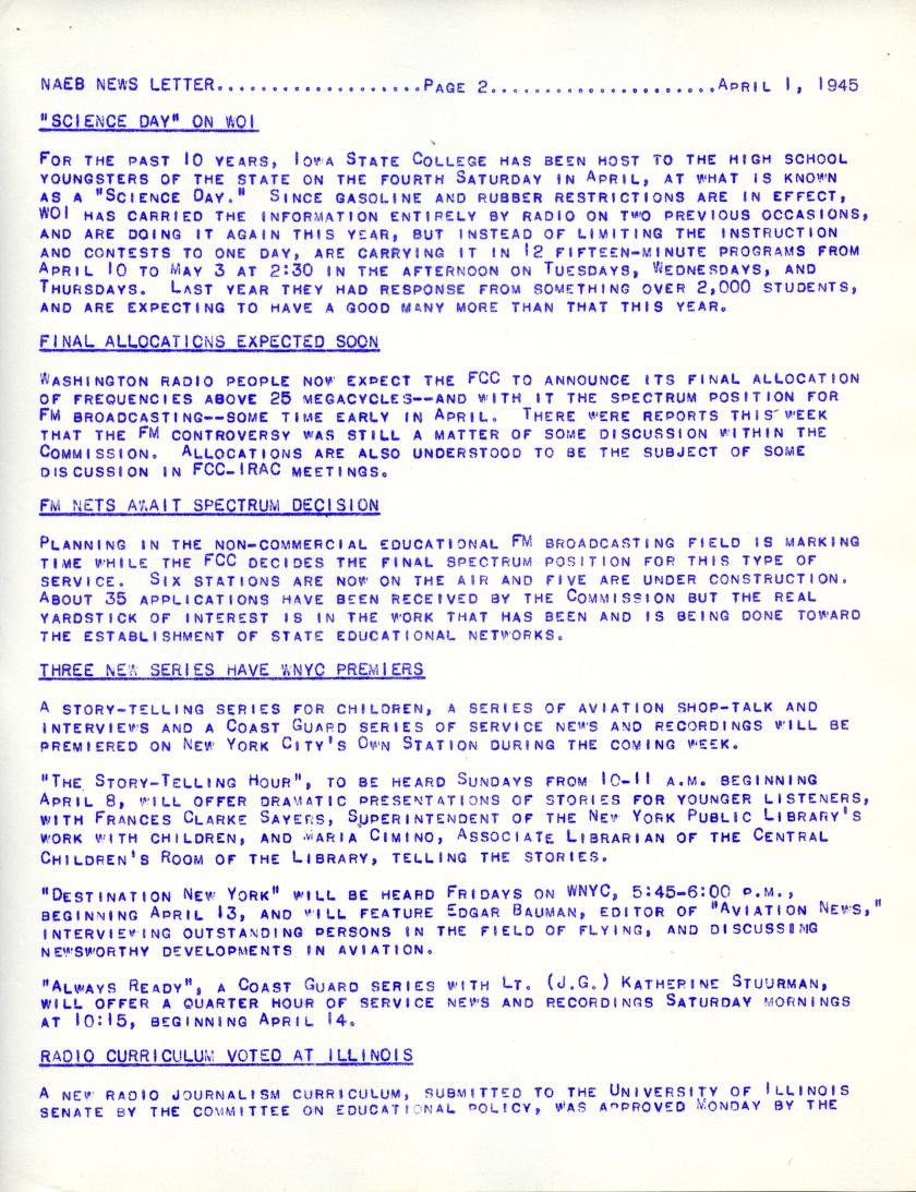 NAEB news letter (April 01, 1945)