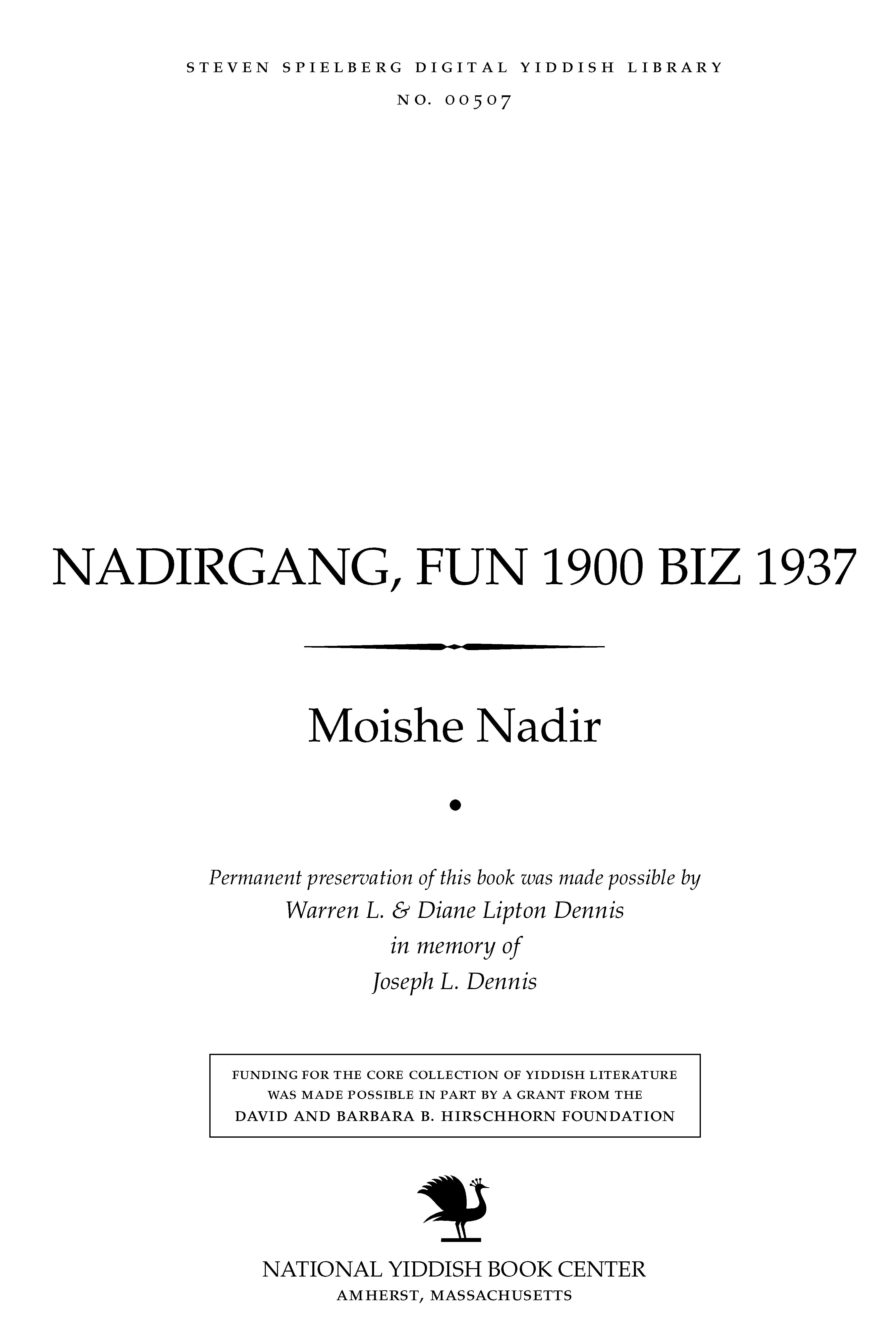 Cover of: Nadirgang, fun 1900 biz 1937 by Moishe Nadir