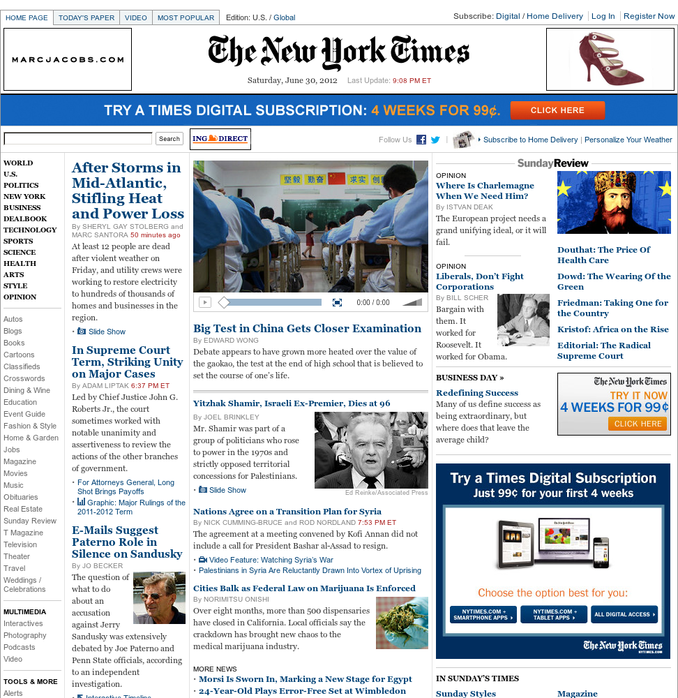 The New York Times homepages in July 2012 : pastpages.org : Free 