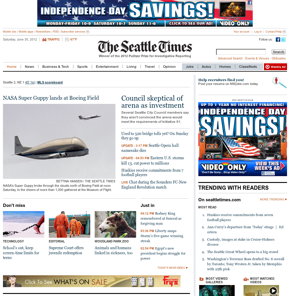 The Seattle Times homepages in July 2012 : pastpages.org : Free 