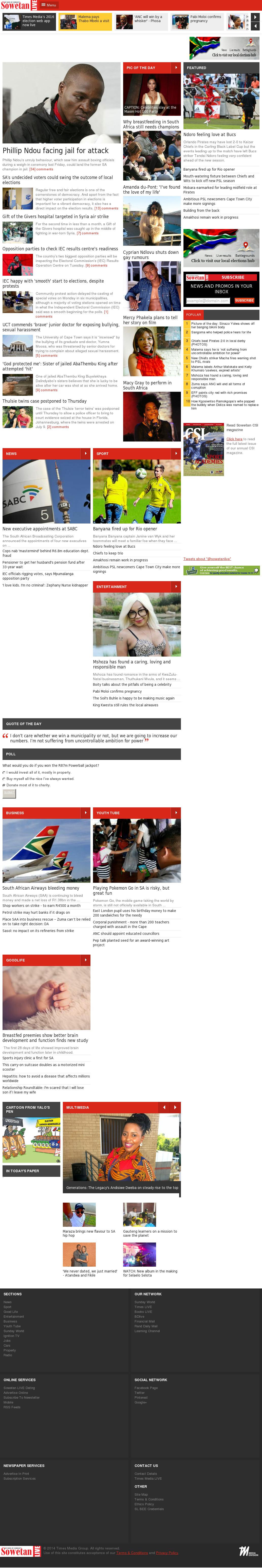 Sowetan Live homepages in August 2016 : pastpages.org : Free 