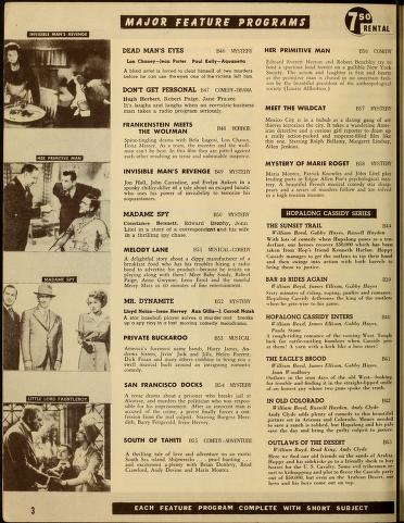 Thumbnail image of a page from Peerless Film Rental 1950 Catalogue 16mm Sound