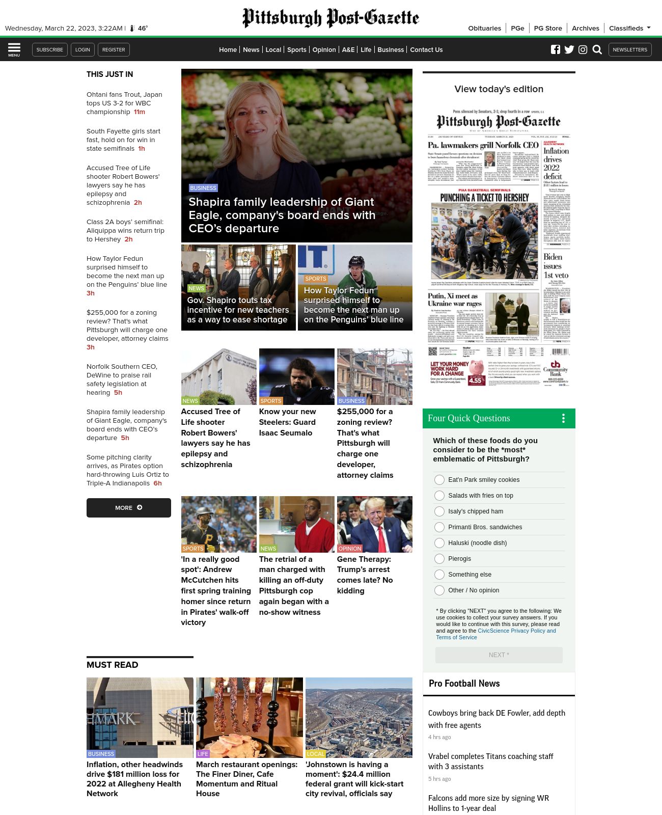 Pittsburgh Post-Gazette at 2023-03-21 23:41:24-04:00 local time
