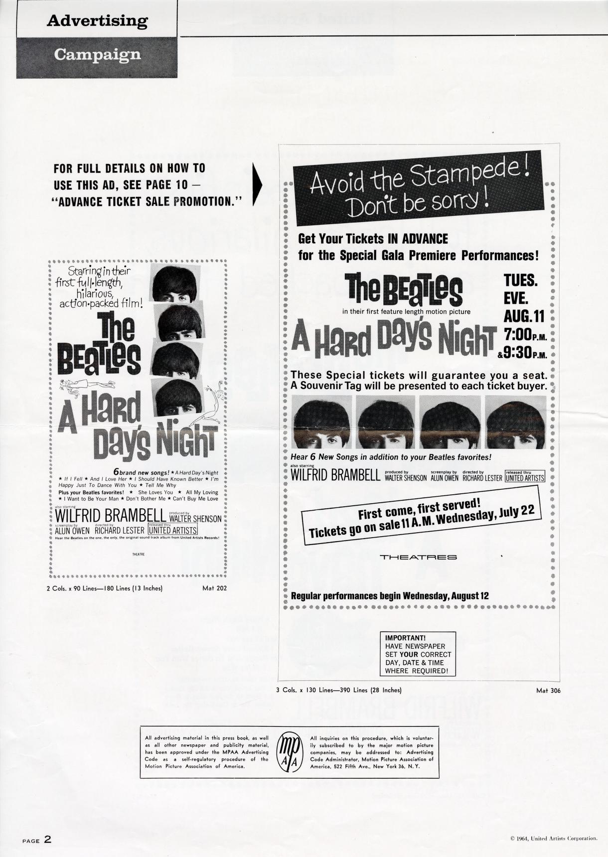 A Hard Day's Night (United Artists Pressbook, 1964)